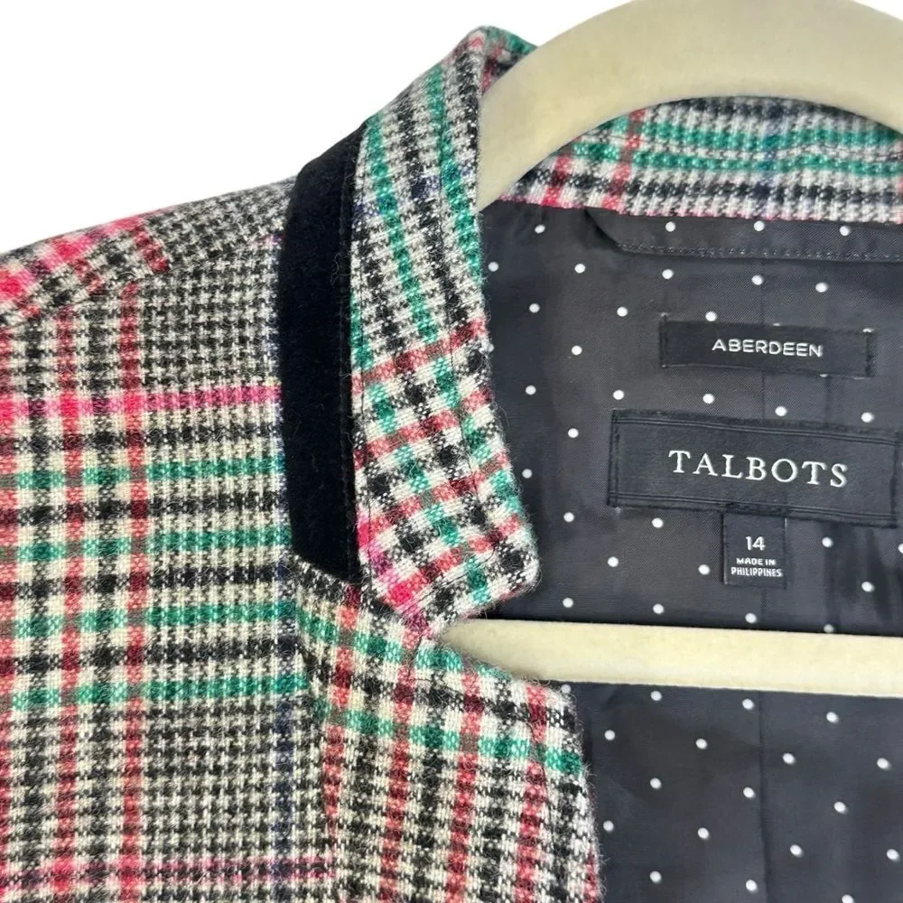 Talbots Shetland Aberdeen Tipped Plaid Wool Blend Blazer | Size 14